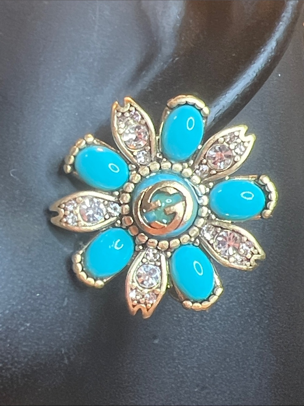 Turquoise Floral Drop Earrings with Gold-Tone Accents